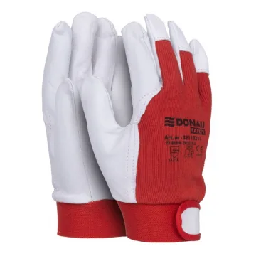 Manusi protectie DONAU, din piele, grip, manseta elastica cu inchidere velcro- marimea 11 - alb/rosu