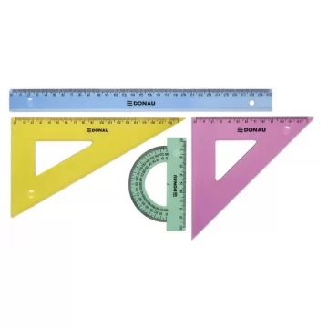 Set geometrie mare, contine: rigla 30cm, raportor, echer 13cm, echer 19cm, DONAU - culori asortate