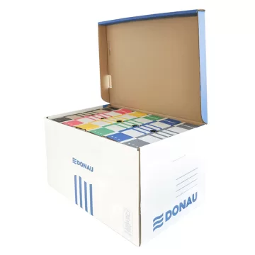 Container de arhivare cu capac deschidere superioara, carton 450gsm, DONAU - albastru/alb