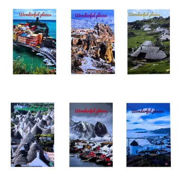 Caiet A4, 60 file, 80gsm, coperta carton 300gsm, design wonderful places - velin