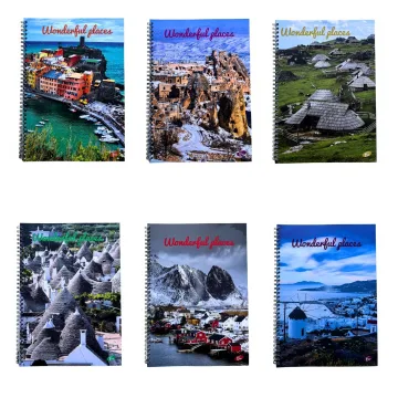 Caiet cu spirala, A4, 70 file, 70gsm, coperta carton 300gsm, design wonderful places - dictando