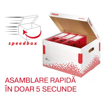 Container arhivare si transport Esselte Speedbox, pentru biblioraft, carton, 100% reciclat, FSC, alb