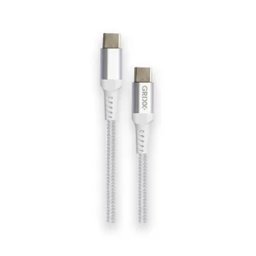Cablu date GRIXX - USB-C to USB-C, impletit, lungime 1m - alb