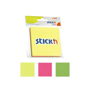 Notes autoadeziv 76 x 76 mm, 3 x 50 file/set, Stick'n - 3 culori fosforescente