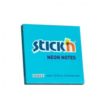 Notes autoadeziv 76 x 76 mm, 100 file, Stick'n - albastru neon
