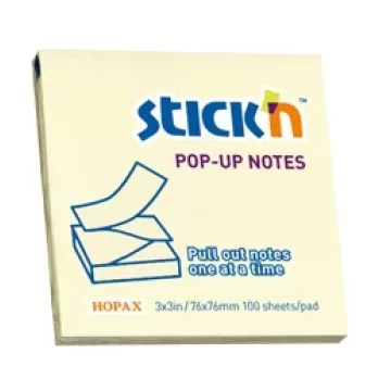 Notes autoadeziv 76 x 76 mm, 100 file, Stick'n Pop-up - galben pastel