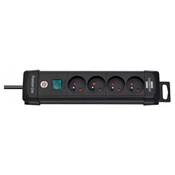 Prelungitor BRENNERSTUHL Premium, 4 prize cu impamantare, cablu 1.8 m, intrerupator - negru
