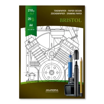 Bloc desen A4, 20 file - 210gsm, pentru schite creion/marker, AURORA Bristol - carton alb