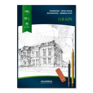 Bloc desen A3, 20 file - 120gsm, AURORA Grain - carton alb