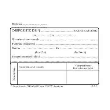 Dispozitie plata casierie, format A6, autocopiativ, 50 set/carnet