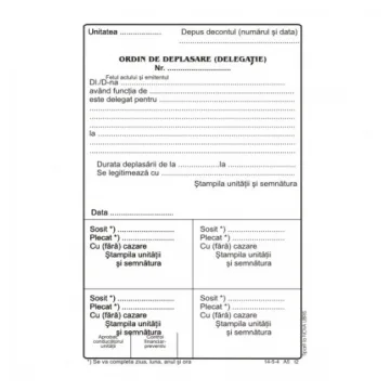 Ordin deplasare MODEL VECHI A5, 100 coli/carnet - vertical