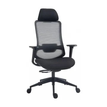 Scaun de birou, brate plastic, rotile, mesh textil/stofa, cu tetiera, Office Products Siros - negru