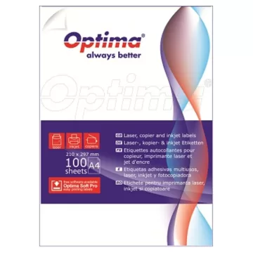 Etichete albe autoadezive 2/A4, 105 x 297 mm, 100 coli/top, Optima