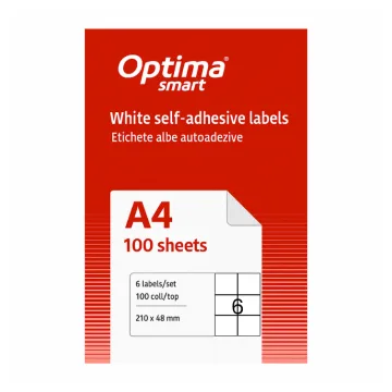 Etichete albe autoadezive 6/A4, 210 x 48 mm, 100 coli/top, Optima Smart