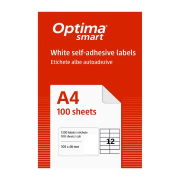 Etichete albe autoadezive 12/A4, 105 x 48 mm, 100 coli/top, Optima Smart