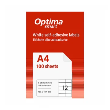 Etichete albe autoadezive 12/A4, 105 x 49.5 mm, 100 coli/top, Optima Smart
