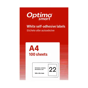 Etichete albe autoadezive 22/A4, 105 x 25.4 mm, 100 coli/top, Optima Smart