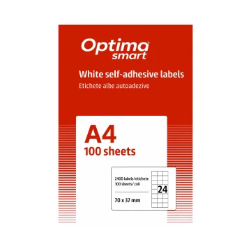 Etichete albe autoadezive 24/A4, 70 x 37 mm, 100 coli/top, Optima Smart
