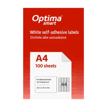 Etichete albe autoadezive 44/A4, 52.5 x 25.4 mm, 100 coli/top, Optima Smart