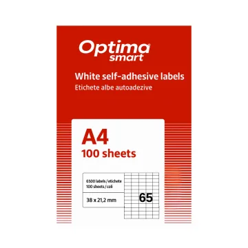Etichete albe autoadezive 65/A4, 38 x 21.2 mm, 100 coli/top, Optima Smart