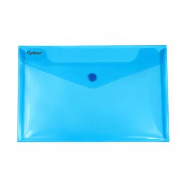 Mapa PP protectie documente A5 landscape, inchidere cu capsa, 10/set, Optima - albastru transparent