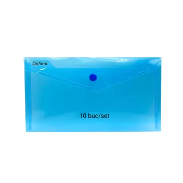Mapa PP protectie documente DL landscape, inchidere cu capsa, 10/set, Optima - albastru transparent