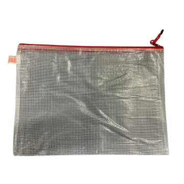 Mapa mesh PVC, pentru protectie documente A4, 280 microni, translucenta, cu fermoar rosu, Optima