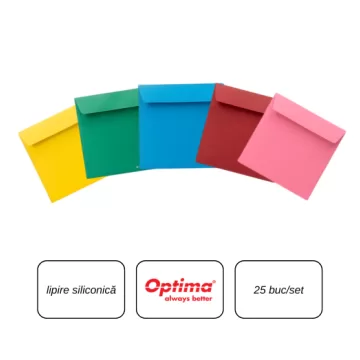 Plic C6 (114x162mm), lipire siliconica, 25 buc/set, Optima - color mix(5 culori x 5 buc.)