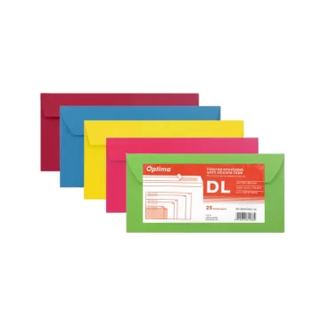 Plic DL (110x220mm), lipire siliconica, 25 buc/set, Optima - color mix (5 culori x 5 buc.)