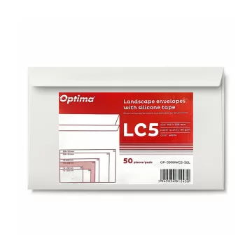 Plic C5 (162x229mm), lipire siliconica, 50 buc/set, deschidere pe latura mare, Optima - alb