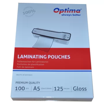 Folie laminare Optima, A5 (154 x 216 mm), 125 microni, 100 folii/top