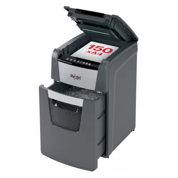 Distrugator documente automat REXEL Optimum 150X, P4, cross-cut, 150 coli, cos 44l, negru-gri