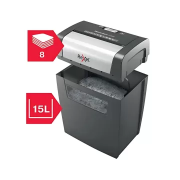 Distrugator documente manual REXEL MOMENTUM X308, P3, cross-cut (confeti), 8 coli, cos 15l, negru