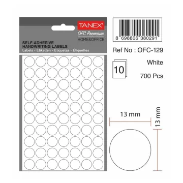 Etichete autoadezive rotunde, D13 mm, 700 buc/set, TANEX, alb