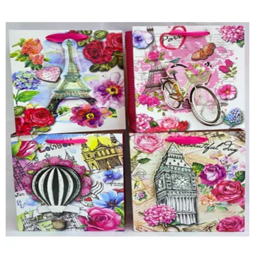 Punga cadou, carton glitter 3D, design Romantic, 32x26x10cm, modele asortate