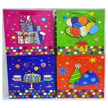 Punga cadou, carton glitter 3D, design Birthday, 32x26x10cm, modele asortate