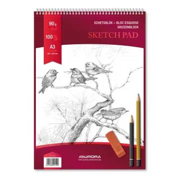 Bloc desen cu spirala, A3, 100 file - 90gsm, pentru schite creion, AURORA Esquisse - hartie alba