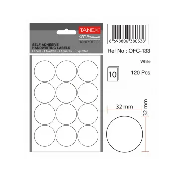 Etichete autoadezive rotunde, D32 mm, 120 buc/set, TANEX, alb