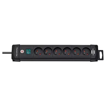 Prelungitor BRENNERSTUHL Premium, 6 prize cu impamantare, cablu 3 m, intrerupator - negru