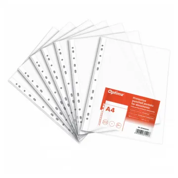 Folie protectie pentru documente A4, 40 microni, 100 folii/set, Optima Standard - transparent