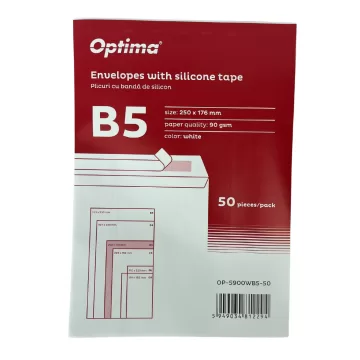 Plic B5 (250x176mm), lipire siliconica, 50 buc/set, Optima - alb
