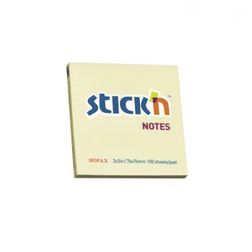 Notes autoadeziv 76 x 76 mm, 100 file, Stick'n - galben pastel