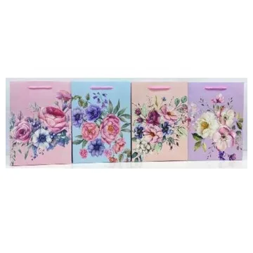 Punga cadou, carton mat 210g, design Pastel Flowers, 18x23x10cm, modele asortate