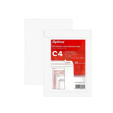 Plic C4 (324x229mm), lipire siliconica, 25 buc/set, Optima - alb - fereastra dreapta, 50x100mm