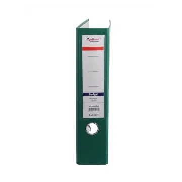 Biblioraft A4, plastifiat PP/paper, margine metalica, 75 mm, Optima Budget - verde