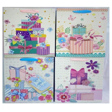 Punga cadou, carton glitter 3D, design Present, 32x26x10cm, modele asortate