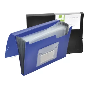 Mapa cu burduf A4, 13 compartimente, separatoare color, inchidere cu elastic, Q-Connect - negru