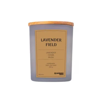 Lumanare in recipient de sticla, cu capac, 200gr, 40 de ore ardere, DONAU Home - Lavender Field